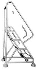 Gillis - 70" 4 Step Ladder - Rolling Steel Office Ladder, 300 Lb Capacity, 40" Platform Height, 25" Base Width x 34" Depth, Rubber Matted - USA Tool & Supply