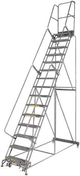 Ballymore - 192" 15 Step Ladder - 350 Lb Capacity, 150" Platform Height, 42" Base Width x 108" Depth, Grip Strut - USA Tool & Supply