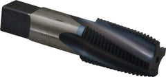 Reiff & Nestor - 1/2-14 NPTF, 15° Helix, 4 Flutes, Blue Diamond Finish, High Speed Steel, Spiral Flute Pipe Tap - Right Hand Flute, 11/16" Shank Diam, 1-3/8" Thread Length, 0.5790" Projection, 5/8" Square Size, Series 120DSS - Exact Industrial Supply