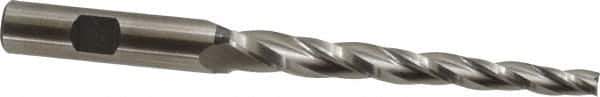 Made in USA - 1.5° Taper Angle per Side, 1/4" Small End Diam, 3-1/4" LOC, High Speed Steel 3 Flute Tapered Square End Mill - 5-1/2" OAL, 1/2" Shank Diam, Spiral Flute - USA Tool & Supply
