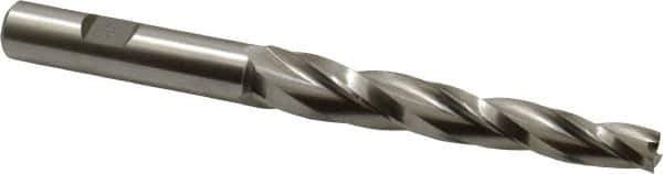 Made in USA - 1.5° Taper Angle per Side, 3/8" Small End Diam, 3-1/4" LOC, High Speed Steel 3 Flute Tapered Square End Mill - 5-1/2" OAL, 5/8" Shank Diam, Spiral Flute - USA Tool & Supply