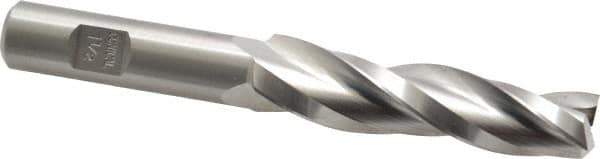 Made in USA - 1.5° Taper Angle per Side, 1/2" Small End Diam, 2-1/4" LOC, High Speed Steel 3 Flute Tapered Square End Mill - 4-1/4" OAL, 5/8" Shank Diam, Spiral Flute - USA Tool & Supply