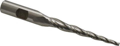 Made in USA - 3° Taper Angle per Side, 1/8" Small End Diam, 2-1/2" LOC, High Speed Steel 3 Flute Tapered Square End Mill - 4-1/2" OAL, 1/2" Shank Diam, Spiral Flute - USA Tool & Supply