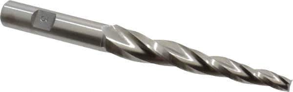 Made in USA - 3° Taper Angle per Side, 1/4" Small End Diam, 3-1/4" LOC, High Speed Steel 3 Flute Tapered Square End Mill - 5-1/2" OAL, 5/8" Shank Diam, Spiral Flute - USA Tool & Supply
