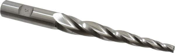 Made in USA - 3° Taper Angle per Side, 1/4" Small End Diam, 4" LOC, High Speed Steel 3 Flute Tapered Square End Mill - 6-1/2" OAL, 5/8" Shank Diam, Spiral Flute - USA Tool & Supply