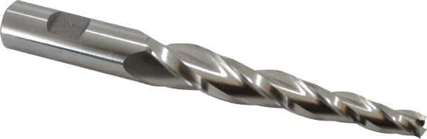 Made in USA - 3° Taper Angle per Side, 3/8" Small End Diam, 4" LOC, High Speed Steel 3 Flute Tapered Square End Mill - 6-1/2" OAL, 3/4" Shank Diam, Spiral Flute - USA Tool & Supply