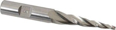 Made in USA - 5° Taper Angle per Side, 1/8" Small End Diam, 2" LOC, High Speed Steel 3 Flute Tapered Square End Mill - 3-7/8" OAL, 1/2" Shank Diam, Spiral Flute - USA Tool & Supply