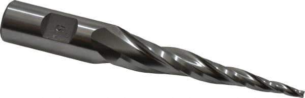 Made in USA - 5° Taper Angle per Side, 1/8" Small End Diam, 3" LOC, High Speed Steel 3 Flute Tapered Square End Mill - 5-1/2" OAL, 3/4" Shank Diam - USA Tool & Supply