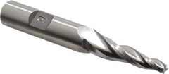 Made in USA - 5° Taper Angle per Side, 3/16" Small End Diam, 1-1/2" LOC, High Speed Steel 3 Flute Tapered Square End Mill - 4" OAL, 1/2" Shank Diam, Spiral Flute - USA Tool & Supply
