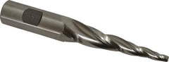 Made in USA - 5° Taper Angle per Side, 3/16" Small End Diam, 3" LOC, High Speed Steel 3 Flute Tapered Square End Mill - 5-1/2" OAL, 3/4" Shank Diam, Spiral Flute - USA Tool & Supply