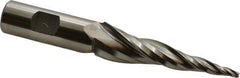 Made in USA - 7° Taper Angle per Side, 1/8" Small End Diam, 3" LOC, High Speed Steel 3 Flute Tapered Square End Mill - 5-1/4" OAL, 3/4" Shank Diam, Spiral Flute - USA Tool & Supply