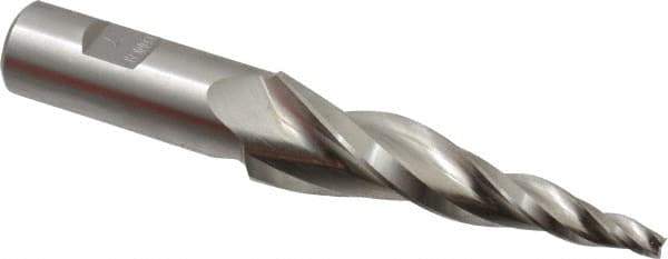 Made in USA - 7° Taper Angle per Side, 3/16" Small End Diam, 3" LOC, High Speed Steel 3 Flute Tapered Square End Mill - 5-1/4" OAL, 3/4" Shank Diam, Spiral Flute - USA Tool & Supply