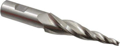 Made in USA - 7° Taper Angle per Side, 3/16" Small End Diam, 3" LOC, High Speed Steel 3 Flute Tapered Square End Mill - 5-1/4" OAL, 3/4" Shank Diam, Spiral Flute - USA Tool & Supply
