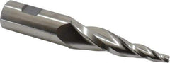 Made in USA - 7° Taper Angle per Side, 1/4" Small End Diam, 3-1/4" LOC, High Speed Steel 3 Flute Tapered Square End Mill - 5-3/4" OAL, 1" Shank Diam, Spiral Flute - USA Tool & Supply