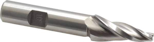 Made in USA - 10° Taper Angle per Side, 3/16" Small End Diam, 1-1/4" LOC, High Speed Steel 3 Flute Tapered Square End Mill - 3-1/4" OAL, 1/2" Shank Diam, Spiral Flute - USA Tool & Supply