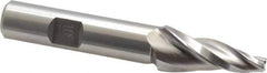 Made in USA - 10° Taper Angle per Side, 3/16" Small End Diam, 1-1/4" LOC, High Speed Steel 3 Flute Tapered Square End Mill - 3-1/4" OAL, 1/2" Shank Diam, Spiral Flute - USA Tool & Supply