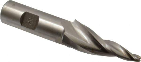 Made in USA - 10° Taper Angle per Side, 3/16" Small End Diam, 2-1/4" LOC, High Speed Steel 3 Flute Tapered Square End Mill - 4-1/2" OAL, 3/4" Shank Diam, Spiral Flute - USA Tool & Supply