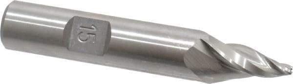 Made in USA - 15° Taper Angle per Side, 3/32" Small End Diam, 3/4" LOC, High Speed Steel 3 Flute Tapered Square End Mill - 2-3/4" OAL, 1/2" Shank Diam, Spiral Flute - USA Tool & Supply