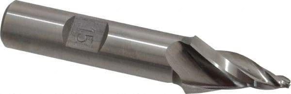 Made in USA - 15° Taper Angle per Side, 3/32" Small End Diam, 1" LOC, High Speed Steel 3 Flute Tapered Square End Mill - 3" OAL, 1/2" Shank Diam, Spiral Flute - USA Tool & Supply