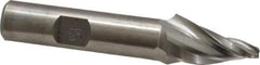 Made in USA - 15° Taper Angle per Side, 1/8" Small End Diam, 1" LOC, High Speed Steel 3 Flute Tapered Square End Mill - 3" OAL, 1/2" Shank Diam, Spiral Flute - USA Tool & Supply
