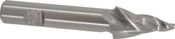 Made in USA - 15° Taper Angle per Side, 1/8" Small End Diam, 1-1/4" LOC, High Speed Steel 3 Flute Tapered Square End Mill - 3-1/4" OAL, 5/8" Shank Diam, Spiral Flute - USA Tool & Supply