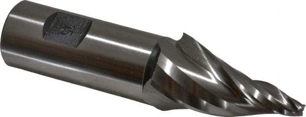 Made in USA - 15° Taper Angle per Side, 3/16" Small End Diam, 2" LOC, High Speed Steel 3 Flute Tapered Square End Mill - 4-1/2" OAL, 1" Shank Diam, Spiral Flute - USA Tool & Supply
