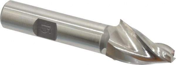 Made in USA - 15° Taper Angle per Side, 1/4" Small End Diam, 1" LOC, High Speed Steel 3 Flute Tapered Square End Mill - 3" OAL, 1/2" Shank Diam, Spiral Flute - USA Tool & Supply