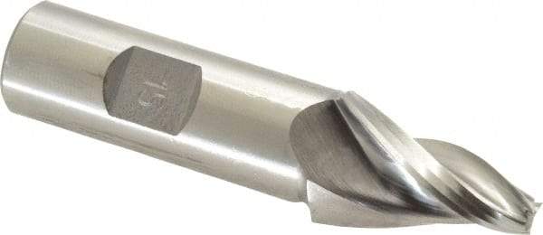 Made in USA - 15° Taper Angle per Side, 1/4" Small End Diam, 1-1/4" LOC, High Speed Steel 3 Flute Tapered Square End Mill - 3-1/2" OAL, 3/4" Shank Diam - USA Tool & Supply