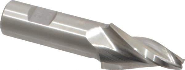 Made in USA - 15° Taper Angle per Side, 1/4" Small End Diam, 1-1/2" LOC, High Speed Steel 3 Flute Tapered Square End Mill - 3-3/4" OAL, 3/4" Shank Diam, Spiral Flute - USA Tool & Supply