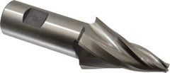 Made in USA - 15° Taper Angle per Side, 1/4" Small End Diam, 2-1/4" LOC, High Speed Steel 3 Flute Tapered Square End Mill - 4-3/4" OAL, 1" Shank Diam, Spiral Flute - USA Tool & Supply