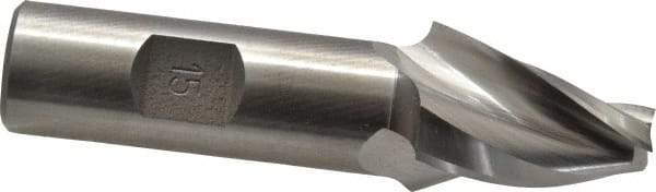 Made in USA - 15° Taper Angle per Side, 3/8" Small End Diam, 1-1/4" LOC, High Speed Steel 3 Flute Tapered Square End Mill - 3-1/2" OAL, 3/4" Shank Diam, Spiral Flute - USA Tool & Supply