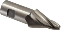 Made in USA - 15° Taper Angle per Side, 3/8" Small End Diam, 2-1/4" LOC, High Speed Steel 4 Flute Tapered Square End Mill - 4-3/4" OAL, 1-1/4" Shank Diam, Spiral Flute - USA Tool & Supply