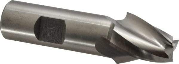 Made in USA - 15° Taper Angle per Side, 1/2" Small End Diam, 1" LOC, High Speed Steel 3 Flute Tapered Square End Mill - 3-1/4" OAL, 3/4" Shank Diam, Spiral Flute - USA Tool & Supply