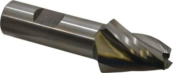 Made in USA - 15° Taper Angle per Side, 1/2" Small End Diam, 1-1/4" LOC, High Speed Steel 3 Flute Tapered Square End Mill - 3-1/2" OAL, 3/4" Shank Diam, Spiral Flute - USA Tool & Supply