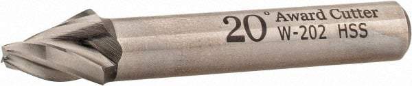 Made in USA - 20° Taper Angle per Side, 1/8" Small End Diam, 1/2" LOC, High Speed Steel 3 Flute Tapered Square End Mill - 2-1/2" OAL, 3/8" Shank Diam, Spiral Flute - USA Tool & Supply