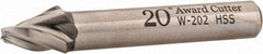Made in USA - 20° Taper Angle per Side, 1/8" Small End Diam, 1/2" LOC, High Speed Steel 3 Flute Tapered Square End Mill - 2-1/2" OAL, 3/8" Shank Diam, Spiral Flute - USA Tool & Supply