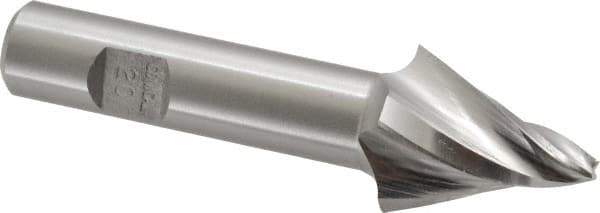 Made in USA - 20° Taper Angle per Side, 1/8" Small End Diam, 1" LOC, High Speed Steel 4 Flute Tapered Square End Mill - 3" OAL, 1/2" Shank Diam, Spiral Flute - USA Tool & Supply