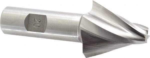 Made in USA - 20° Taper Angle per Side, 3/8" Small End Diam, 1-1/2" LOC, High Speed Steel 4 Flute Tapered Square End Mill - 3-7/8" OAL, 3/4" Shank Diam, Spiral Flute - USA Tool & Supply