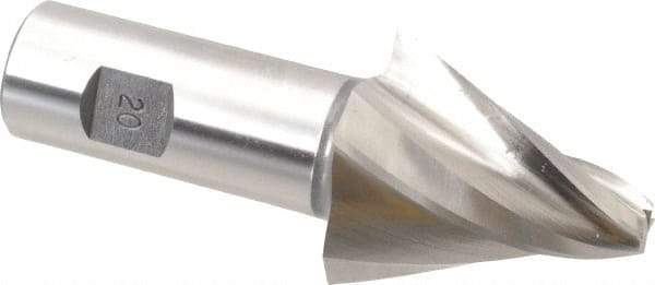 Made in USA - 20° Taper Angle per Side, 3/8" Small End Diam, 2" LOC, High Speed Steel 4 Flute Tapered Square End Mill - 4-1/2" OAL, 1" Shank Diam, Spiral Flute - USA Tool & Supply
