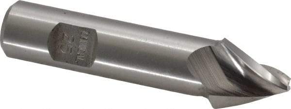 Made in USA - 25° Taper Angle per Side, 1/8" Small End Diam, 1/2" LOC, High Speed Steel 3 Flute Tapered Square End Mill - 2-1/2" OAL, 1/2" Shank Diam, Spiral Flute - USA Tool & Supply