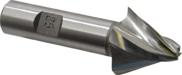 Made in USA - 25° Taper Angle per Side, 1/4" Small End Diam, 1" LOC, High Speed Steel 4 Flute Tapered Square End Mill - 3-1/4" OAL, 5/8" Shank Diam, Spiral Flute - USA Tool & Supply