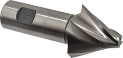 Made in USA - 25° Taper Angle per Side, 3/8" Small End Diam, 1-1/2" LOC, High Speed Steel 4 Flute Tapered Square End Mill - 4" OAL, 1" Shank Diam, Spiral Flute - USA Tool & Supply