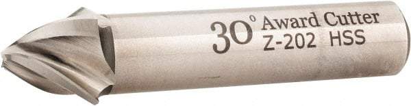 Made in USA - 30° Taper Angle per Side, 1/8" Small End Diam, 1/2" LOC, High Speed Steel 4 Flute Tapered Square End Mill - 2-1/2" OAL, 1/2" Shank Diam, Spiral Flute - USA Tool & Supply