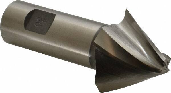 Made in USA - 30° Taper Angle per Side, 3/8" Small End Diam, 1-1/4" LOC, High Speed Steel 4 Flute Tapered Square End Mill - 3-3/4" OAL, 1" Shank Diam, Spiral Flute - USA Tool & Supply