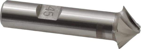 Made in USA - 45° Taper Angle per Side, 1/8" Small End Diam, 5/16" LOC, High Speed Steel 4 Flute Tapered Square End Mill - 2-1/2" OAL, 1/2" Shank Diam, Spiral Flute - USA Tool & Supply