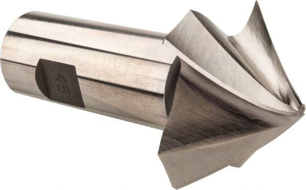 Made in USA - 45° Taper Angle per Side, 1/8" Small End Diam, 1" LOC, High Speed Steel 4 Flute Tapered Square End Mill - 3-3/4" OAL, 1" Shank Diam - USA Tool & Supply