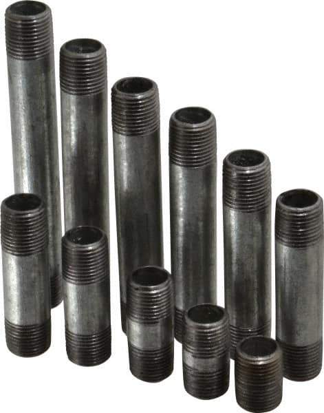 B&K Mueller - 66 Piece, 1/2" Pipe, Galvanized Pipe Nipple Set - Schedule 40, (6) Close, (6) 1-1/2, (6) 2, (6) 2-1/2, (6) 3, (6) 3-1/2, (6) 4, (6) 4-1/2, (6) 5, (6) 5-1/2, (6) 6 - USA Tool & Supply