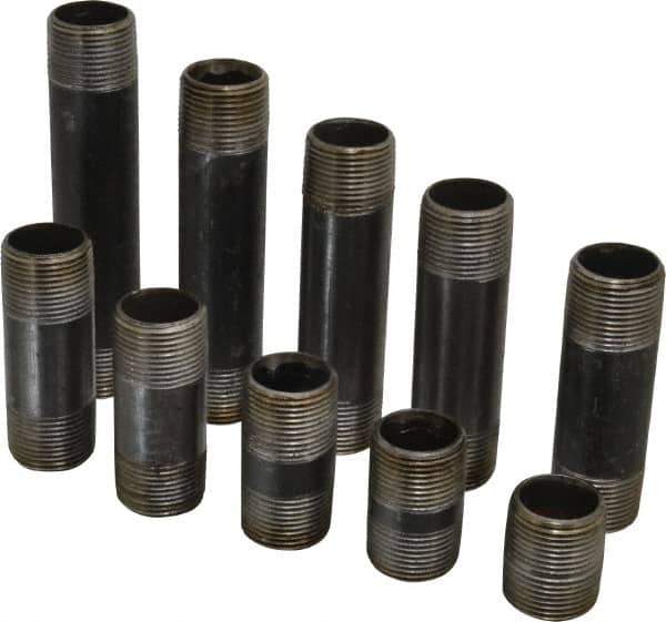 B&K Mueller - 60 Piece, 1" Pipe, Black Finished Steel Pipe Nipple Set - Schedule 40, (6) Close, (6) 2, (6) 2-1/2, (6) 3, (6) 3-1/2, (6) 4, (6) 4-1/2, (6) 5, (6) 5-1/2, (6) 6 - USA Tool & Supply