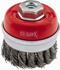 Value Collection - 3" Diam, M10x1.50 Threaded Arbor, Steel Fill Cup Brush - 0.02 Wire Diam, 11,000 Max RPM - USA Tool & Supply