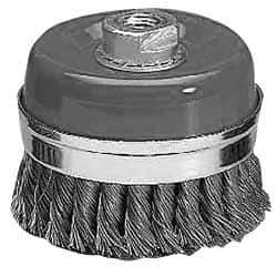 Value Collection - 4-3/8" Diam, M16x2.00 Threaded Arbor, Steel Fill Cup Brush - 0.0137 Wire Diam, 6,500 Max RPM - USA Tool & Supply